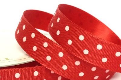 10mm Satin Ribbon Red with White Dots…
